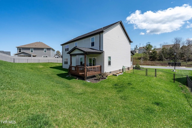 1177 Lemongrass Dr, Jonesborough, TN 37659 - rear view of property with crawl space, fence, a wooden deck, and a lawn