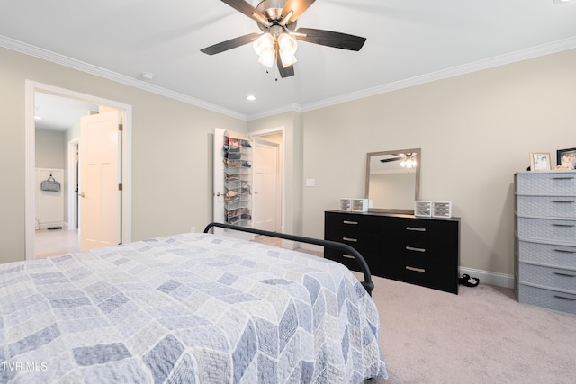 1177 Lemongrass Dr, Jonesborough, TN 37659 - carpeted bedroom with crown molding, ceiling fan, baseboards, and recessed lighting