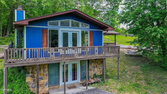916 New Beason Well Rd, Kingsport, TN 37660 - back of house with french doors, stone siding, a chimney, and a deck
