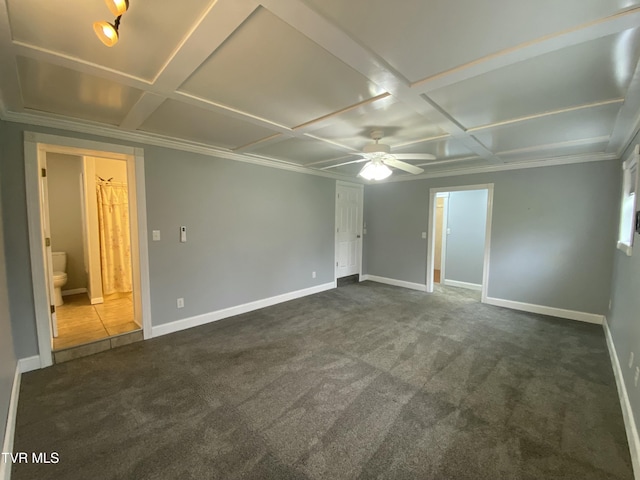 158 Taylortown Rd, Johnson City, TN 37601 - interior space featuring dark carpet, baseboards, a ceiling fan, and coffered ceiling