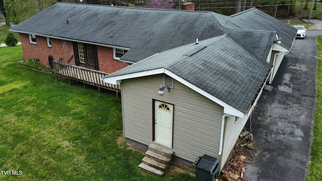 158 Taylortown Rd, Johnson City, TN 37601 - back of house featuring a yard, entry steps, a wooden deck, and a shingled roof