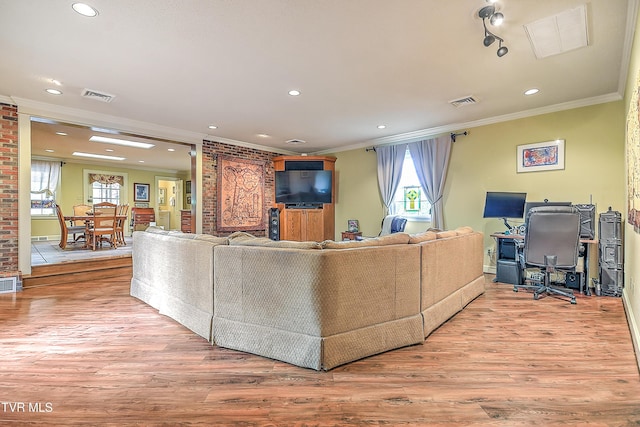 216 Forest Hills Dr, Bristol, TN 37620 - living area with visible vents, light wood-type flooring, and crown molding