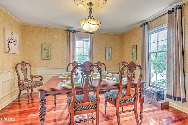 216 Forest Hills Dr, Bristol, TN 37620 - dining area featuring wallpapered walls, ornamental molding, wainscoting, and a wealth of natural light