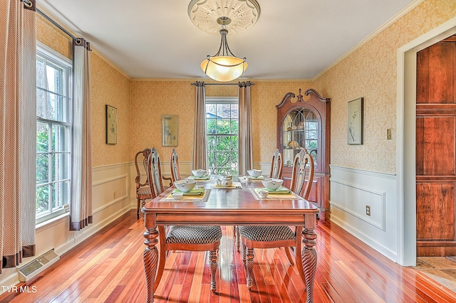 216 Forest Hills Dr, Bristol, TN 37620 - dining room featuring light wood-type flooring, wallpapered walls, and wainscoting