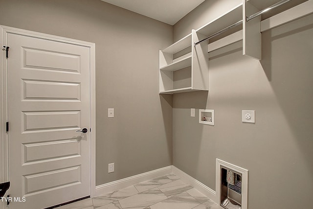 2442 Haystack Cir, Piney Flats, TN 37686 - washroom featuring hookup for an electric dryer, light marble finish flooring, hookup for a washing machine, baseboards, and heating unit