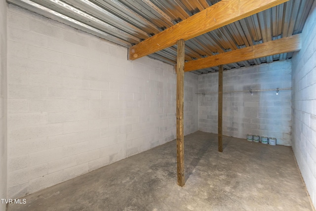 unfinished basement with concrete block wall