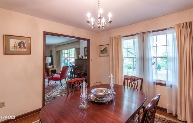 19494 Oakwood Dr, Abingdon, VA 24211 - dining space featuring baseboards, a chandelier, and wood finished floors