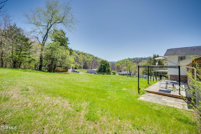 view of yard with a patio and a pergola