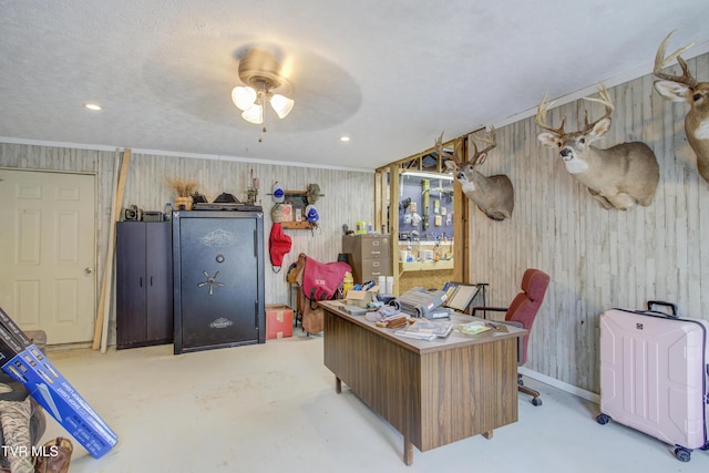 90 Darnell Rd, Greeneville, TN 37743 - office area featuring baseboards, concrete flooring, ornamental molding, and ceiling fan