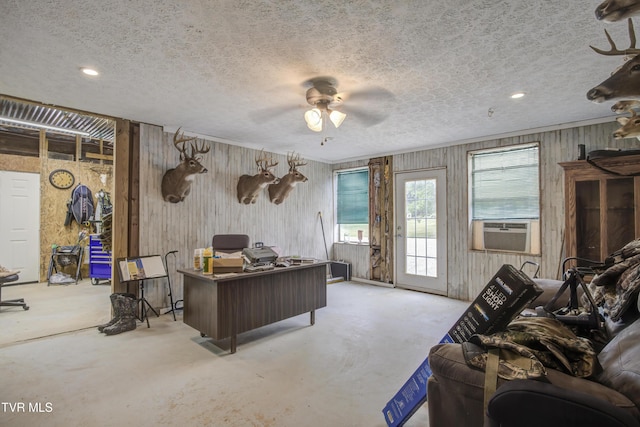 90 Darnell Rd, Greeneville, TN 37743 - office space with concrete flooring, ceiling fan, cooling unit, and a textured ceiling
