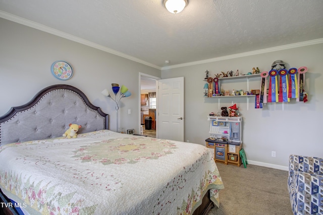 90 Darnell Rd, Greeneville, TN 37743 - bedroom featuring a textured ceiling, baseboards, ornamental molding, and carpet