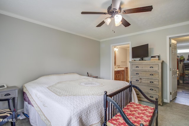 90 Darnell Rd, Greeneville, TN 37743 - bedroom with light colored carpet, ensuite bath, a ceiling fan, ornamental molding, and a spacious closet