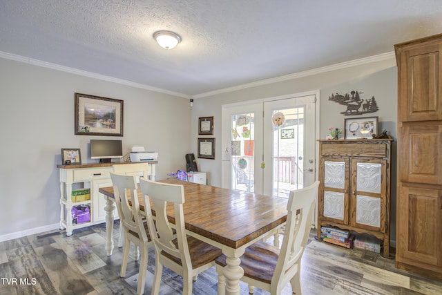 90 Darnell Rd, Greeneville, TN 37743 - dining room featuring a textured ceiling, ornamental molding, wood finished floors, french doors, and baseboards