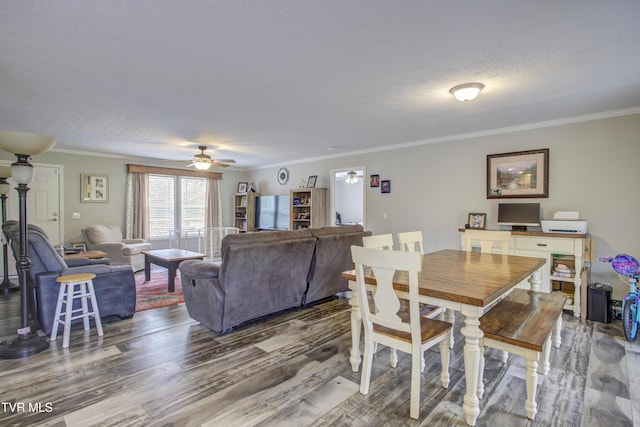 90 Darnell Rd, Greeneville, TN 37743 - dining area featuring ornamental molding, a ceiling fan, wood finished floors, and a textured ceiling