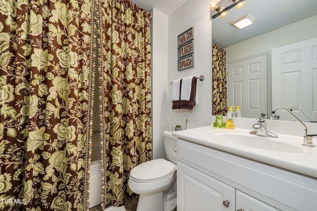 589 Harbor Point Rd, Butler, TN 37640 - full bathroom with toilet, vanity, and shower / bathtub combination with curtain