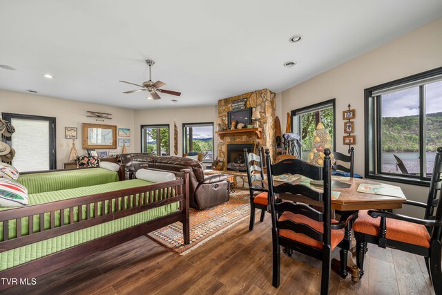 589 Harbor Point Rd, Butler, TN 37640 - dining area with ceiling fan, plenty of natural light, wood finished floors, and recessed lighting