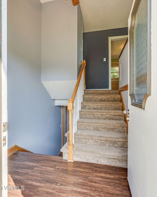 132 Lancaster Dr, Kingsport, TN 37663 - stairs with a ceiling fan and wood finished floors