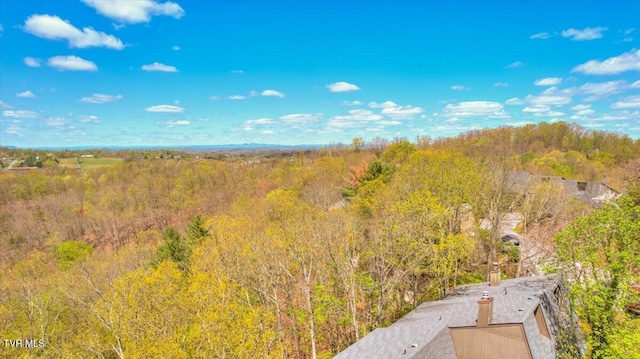 bird's eye view with a wooded view