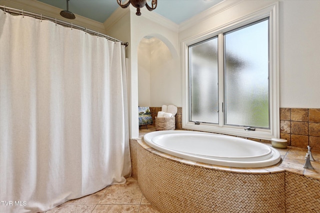 20268 Heron Cir, Abingdon, VA 24211 - bathroom featuring a garden tub, ornamental molding, and tile patterned floors