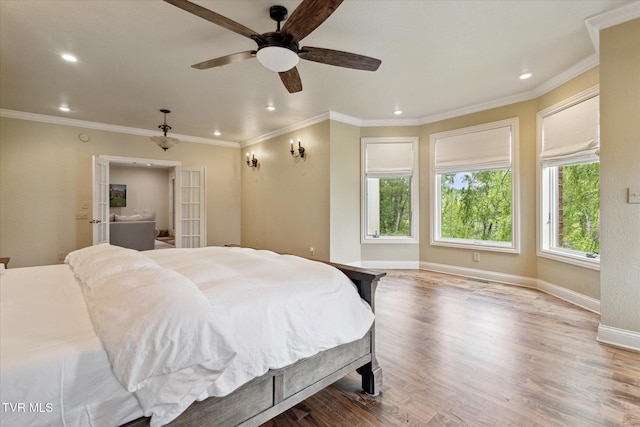 20268 Heron Cir, Abingdon, VA 24211 - bedroom with a ceiling fan, wood finished floors, baseboards, ornamental molding, and recessed lighting