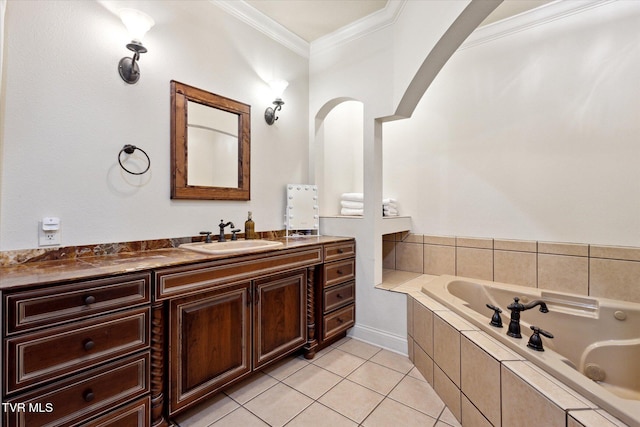 20268 Heron Cir, Abingdon, VA 24211 - bathroom featuring crown molding, vanity, tile patterned flooring, and a bath