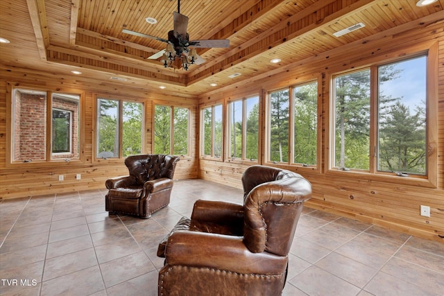 20268 Heron Cir, Abingdon, VA 24211 - sunroom featuring tile patterned flooring, recessed lighting, a raised ceiling, and wooden ceiling
