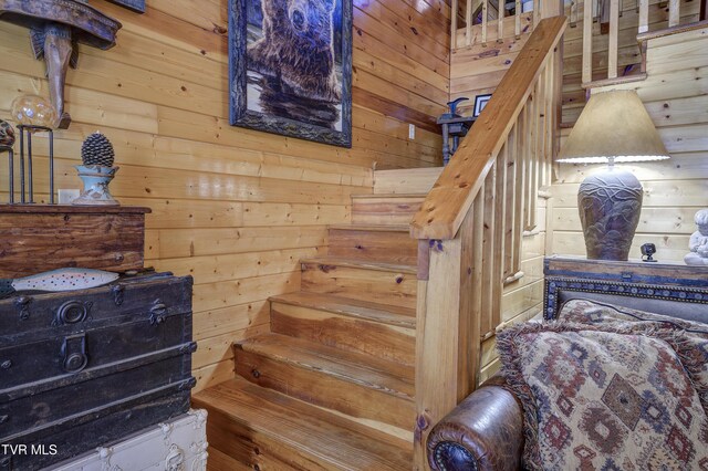 223 Black Bear Rdg, Roan Mountain, TN 37687 - stairway with wood walls