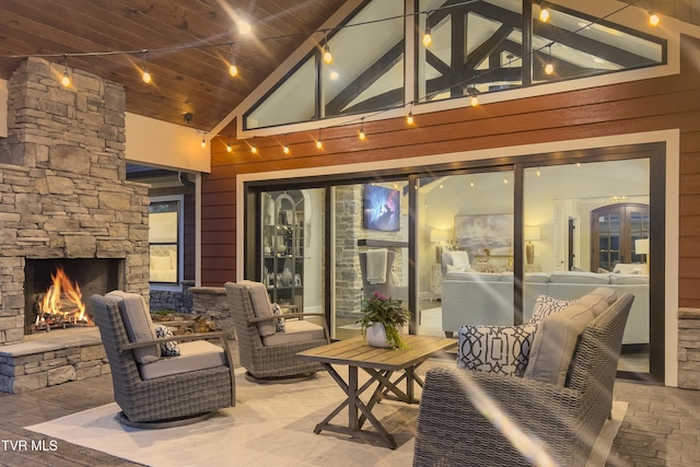 exterior space featuring beamed ceiling