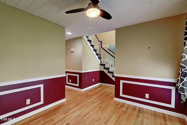 455 Carlton Rd, Bristol, TN 37620 - unfurnished room featuring hardwood / wood-style floors, wooden ceiling, baseboards, stairs, and ceiling fan