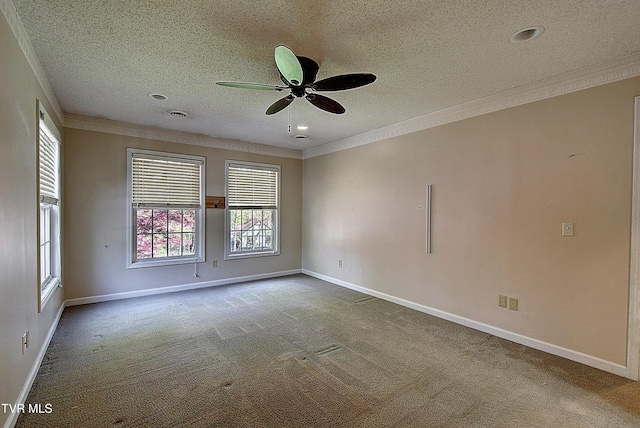 455 Carlton Rd, Bristol, TN 37620 - unfurnished room featuring a textured ceiling, baseboards, dark carpet, ceiling fan, and ornamental molding