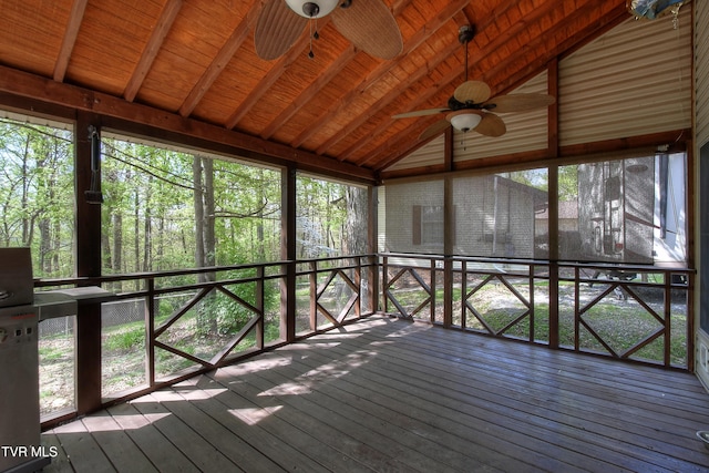 455 Carlton Rd, Bristol, TN 37620 - unfurnished sunroom featuring plenty of natural light, beam ceiling, and ceiling fan