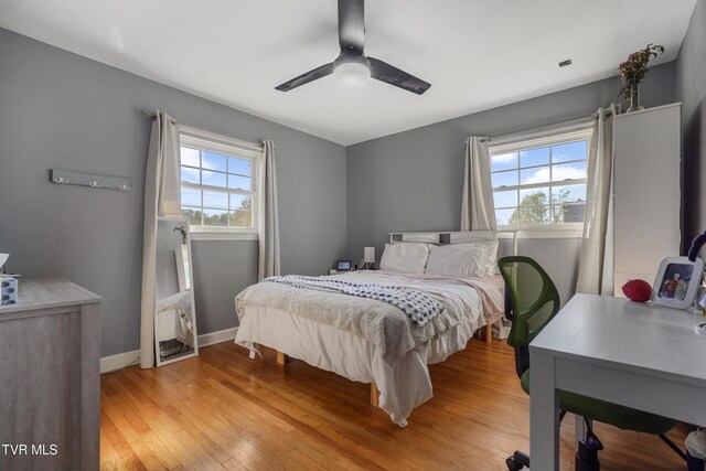 610 Pine Hill Rd, Elizabethton, TN 37643 - bedroom with light wood-style floors, baseboards, and a ceiling fan
