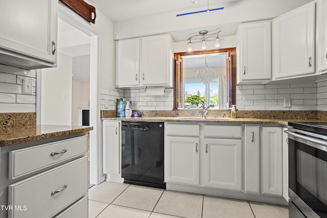 1023 Pebble Dr, Bristol, VA 24201 - kitchen featuring light tile patterned floors, stainless steel electric stove, dishwasher, a sink, and decorative backsplash