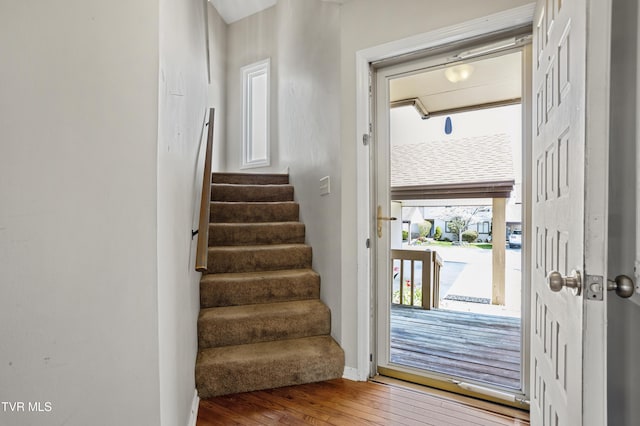 1023 Pebble Dr, Bristol, VA 24201 - entryway with stairs, wood-type flooring, and baseboards