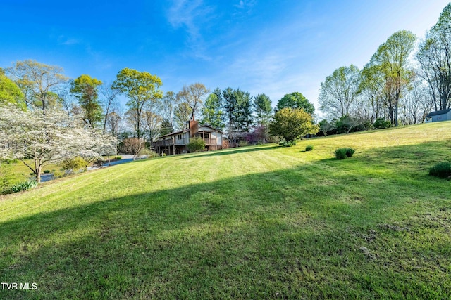 view of yard featuring a wooden deck