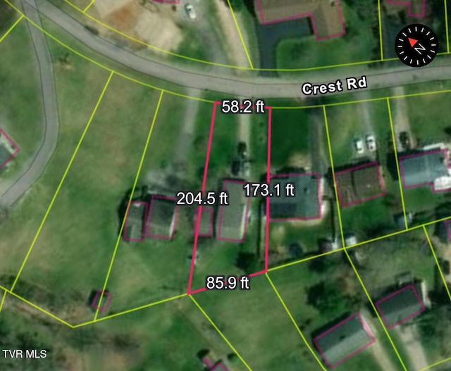 aerial view of property's location with property boundaries highlighted