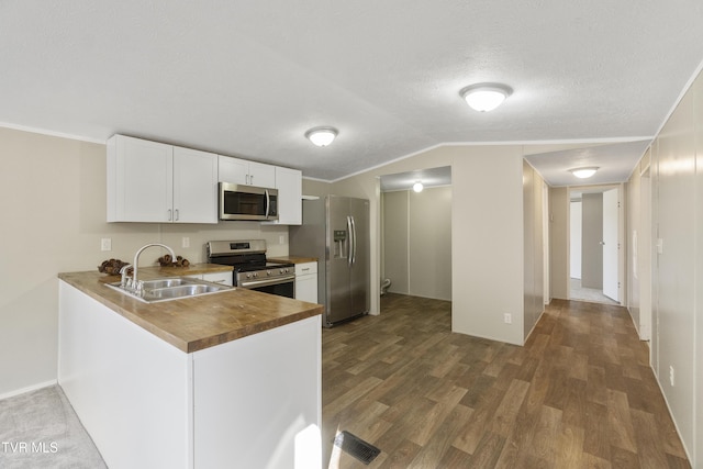 810 Sugar Bowl Rd, Chuckey, TN 37641 - kitchen featuring white cabinets, dark wood-type flooring, a sink, and appliances with stainless steel finishes