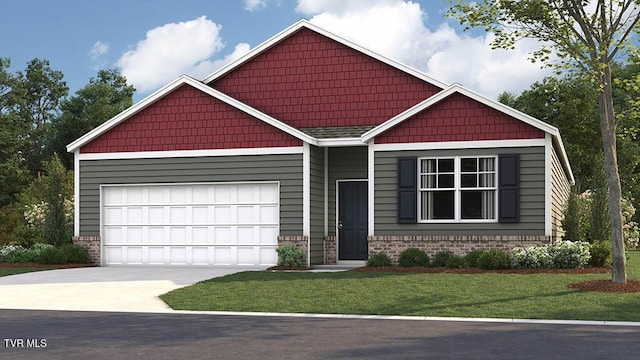 109 Crawford Cir, Bristol, TN 37620 - craftsman-style home featuring a front lawn, brick siding, driveway, and a garage