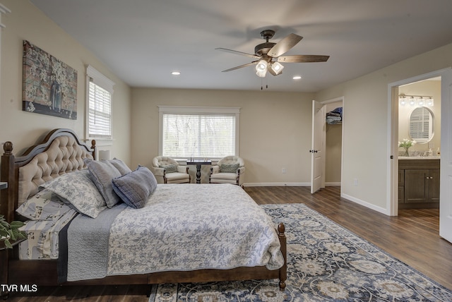 368 New Hope Rd, Jonesborough, TN 37659 - bedroom featuring wood finished floors, recessed lighting, ensuite bath, ceiling fan, and a spacious closet