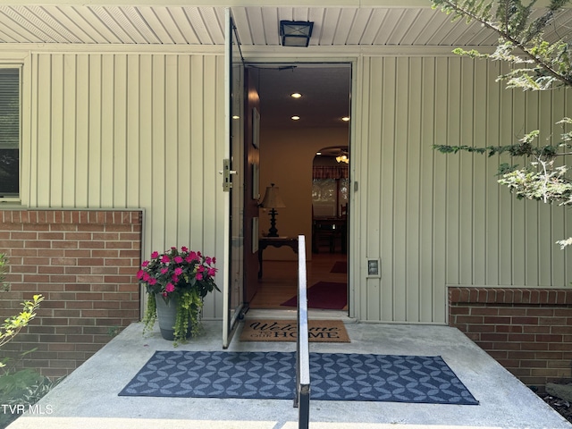 entrance to property with board and batten siding