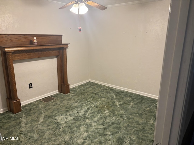 490 Delaney Ln, Clintwood, VA 24228 - interior space featuring dark carpet, ceiling fan, baseboards, and visible vents