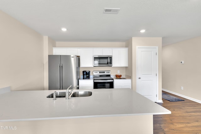 1245 Cherry Grv, Greeneville, TN 37745 - kitchen featuring stainless steel appliances, a sink, white cabinetry, dark wood-type flooring, and recessed lighting