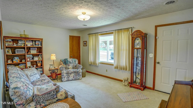 683 Ridge Rd, Piney Flats, TN 37686 - living room with baseboards, visible vents, a textured ceiling, and carpet