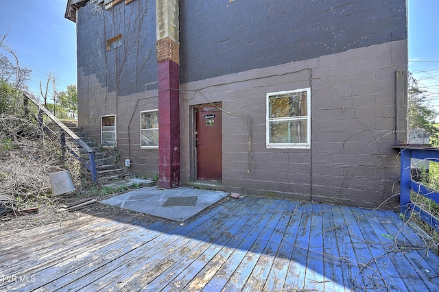 4418 Weaver Pike, Bluff City, TN 37618 - exterior space featuring concrete block siding and a deck
