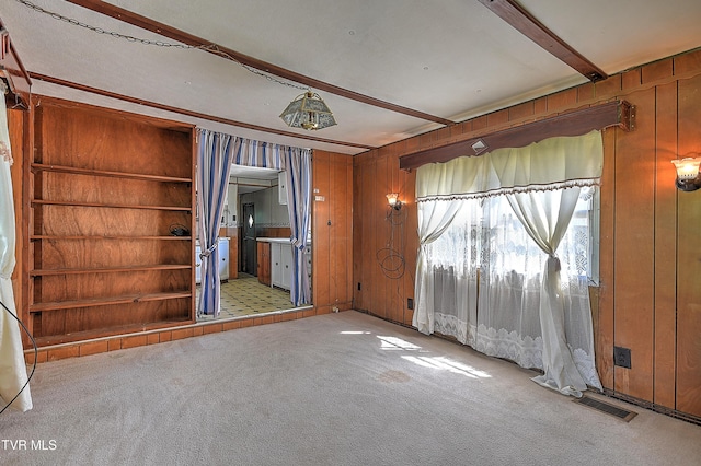 4418 Weaver Pike, Bluff City, TN 37618 - carpeted empty room with wooden walls and visible vents