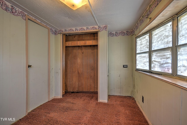 4418 Weaver Pike, Bluff City, TN 37618 - unfurnished bedroom featuring wood walls, a closet, and carpet