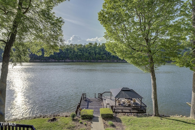 768 Lake Point Dr, Piney Flats, TN 37686 - view of dock with a water view and a gazebo