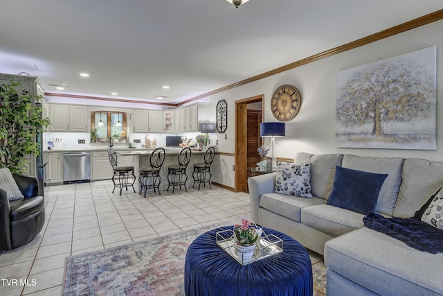 768 Lake Point Dr, Piney Flats, TN 37686 - living area featuring ornamental molding, baseboards, light tile patterned floors, and recessed lighting