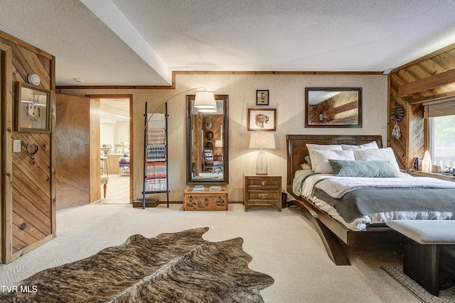 768 Lake Point Dr, Piney Flats, TN 37686 - carpeted bedroom with wood walls and a textured ceiling