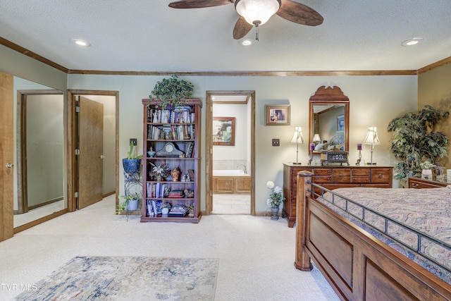 768 Lake Point Dr, Piney Flats, TN 37686 - bedroom with crown molding, light carpet, a textured ceiling, and recessed lighting